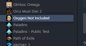 Steamライブラリで Oxygen Not Included を右クリックする