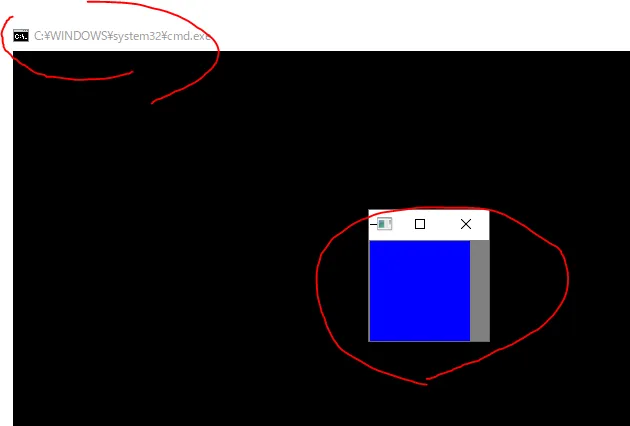 青いウィンドウが表示され OpenCV の導入が成功した画面