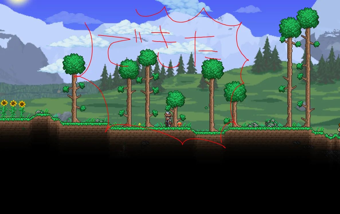 Terraria が正常に起動してワールドに入れた画面